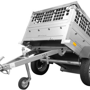 Petite remorque Garden Trailer 150 KIPP avec bâche plate grise et roue jockey