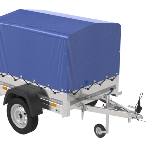 Remorque voiture 150 KIPP – 150x106 cm, bâche bleue, arceau et roue jockey, PTAC 500 kg