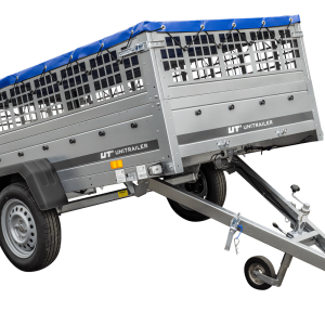 Remorque sans frein 230x125 Garden Trailer 230 KIPP avec bâche bleue, ridelles grillagées et roue jockey