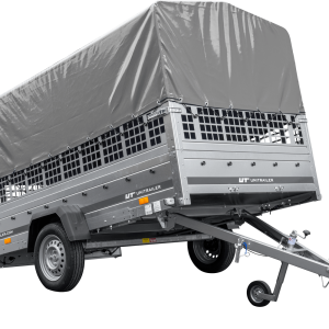 Remorque voiture 264x150 UNITRAILER GARDEN 265 KIPP avec ridelles grillagées, arceau H-800 et bâche grise